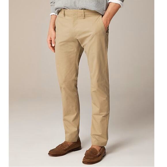 J.Crew 484 Slim-Fit Tech Pants Mens 31x32 Tan Stretch Chino Straight Leg Zip Fly - Picture 1 of 8